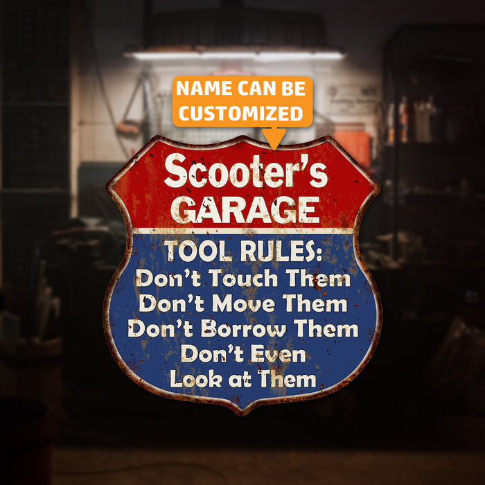 Personalized Garage Tool Rules Gift Shield Metal Sign 211110001001