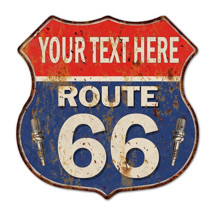 Personalized Route 66 Shield Metal Sign Man Cave Blue 211110002001