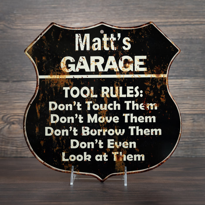 Personalized Garage Tool Rules Man Cave Mechanic Your Name Metal Sign 211110003001