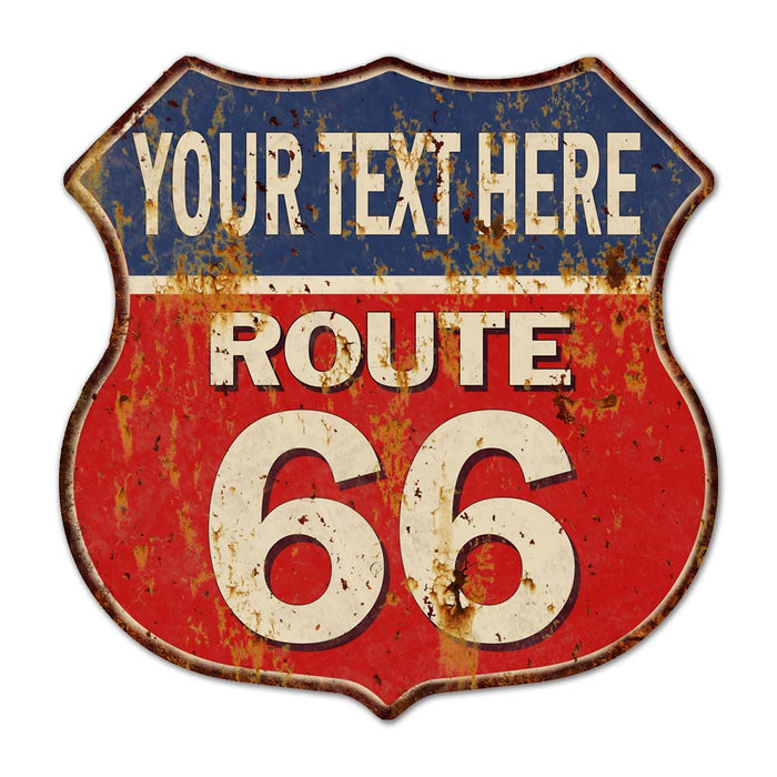 Personalized Route 66 Shield Metal Sign Man Cave Red 211110005001