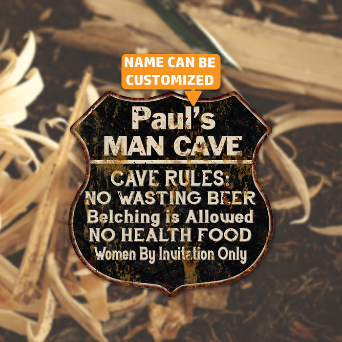 Personalized Man Cave Rules Shield Metal Sign Gift 211110007001