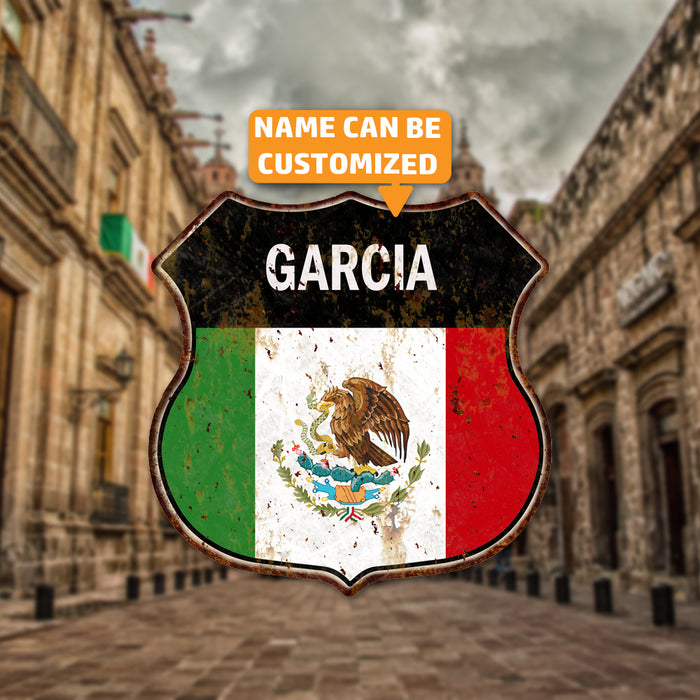 Personalized Mexican Flag Shield Metal Sign Mexico 211110008001