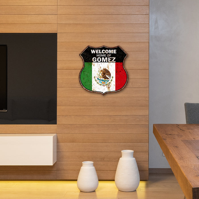 Personalized Welcome Home Of Mexican Flag Shield Metal Sign Mexico 211110010001