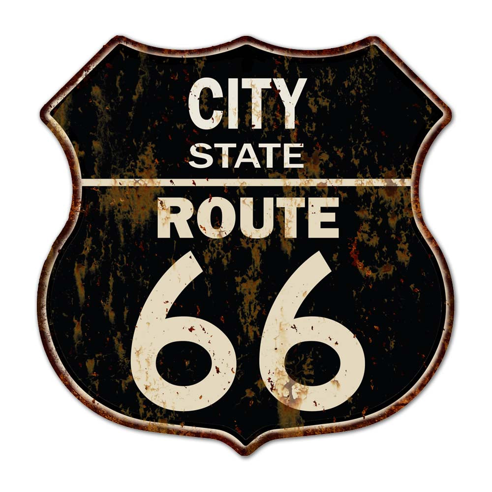Custom Route 66 Shield Sign | Black Man Cave Metal Decor — Chico