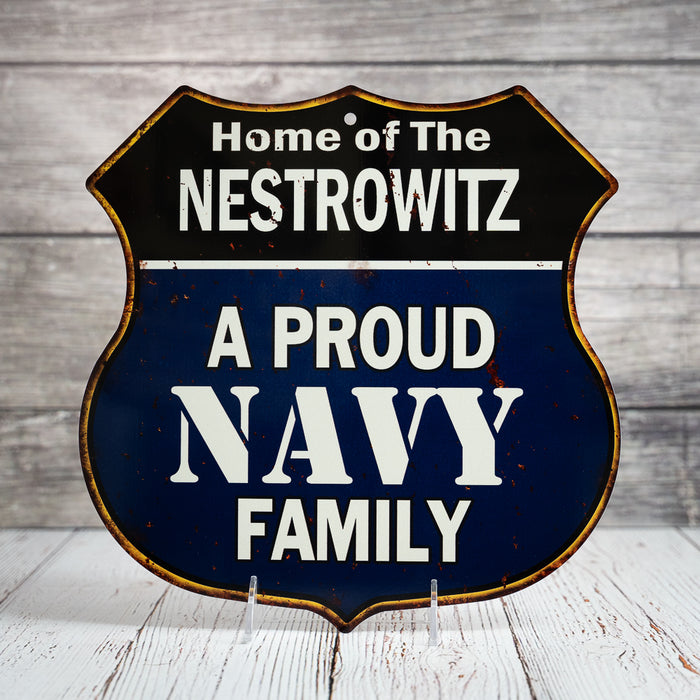 Personalized Proud Navy Family Shield Metal 12x12 Gift 211110017001