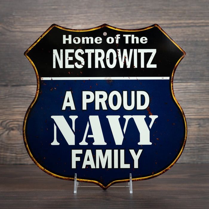 Personalized Proud Navy Family Shield Metal 12x12 Gift 211110017001
