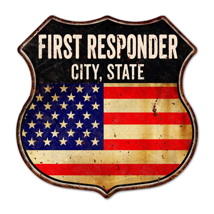 Signs Your City, ST First Responder USA 12x12 Metal Sign Fire Police 211110022001