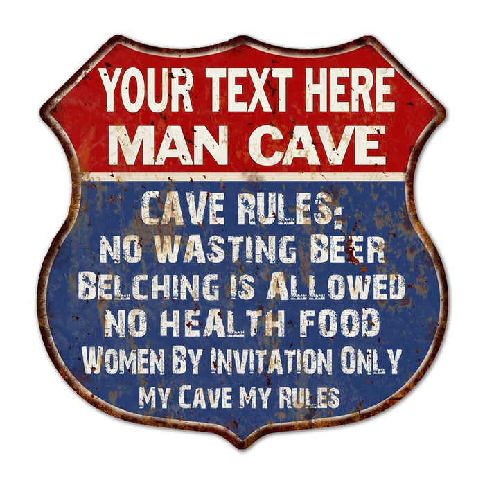 Personalized Man Cave Rules Shield Metal Sign Gift 211110023001