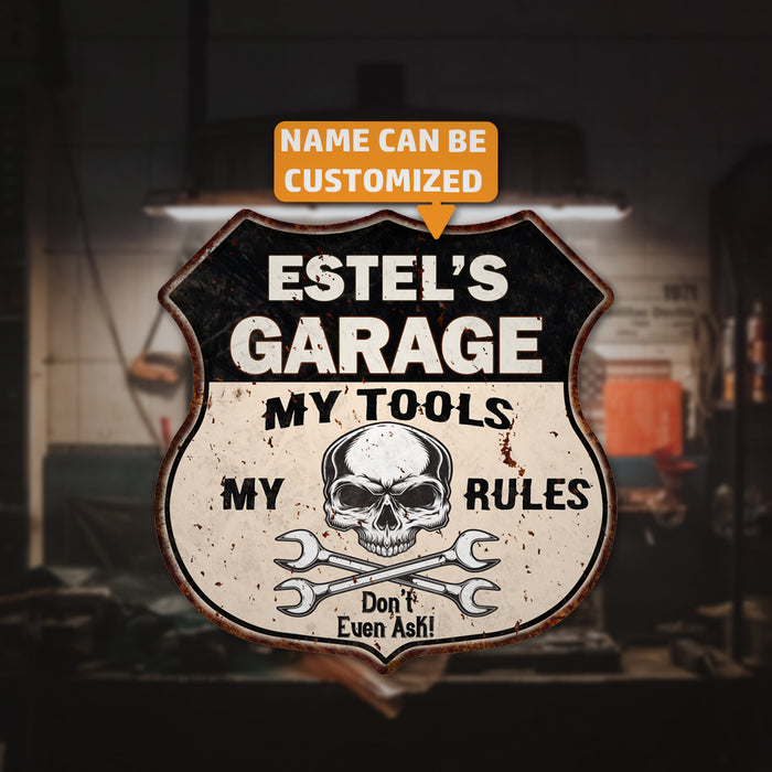 Personalized Garage My Tools My Rules Skull 12x12 Metal Sign 211110025001