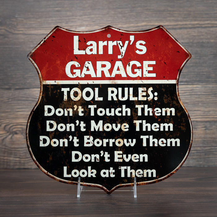 Your Name Garage Tool Rules Personalized Gift Gifts for Dad Auto Mechanic Man Cave Custom Metal Sign Red Sign 211110027001