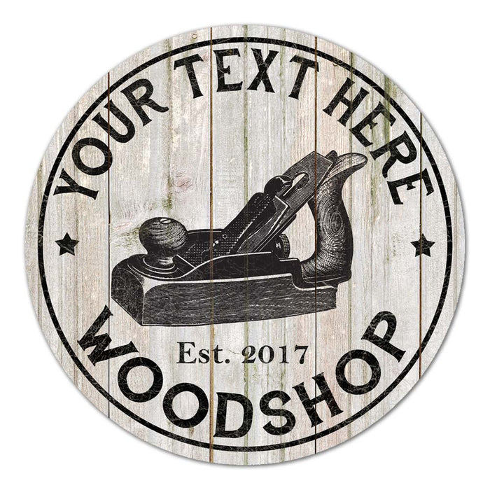 Personalized Woodshop Farmhouse Rustic Style White Wood Sign B3-00140002001