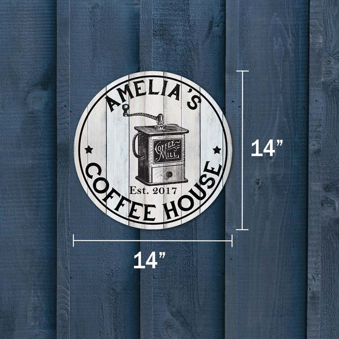 Personalized Coffee House Farmhouse Rustic Style White Wood Sign B3-00140003001