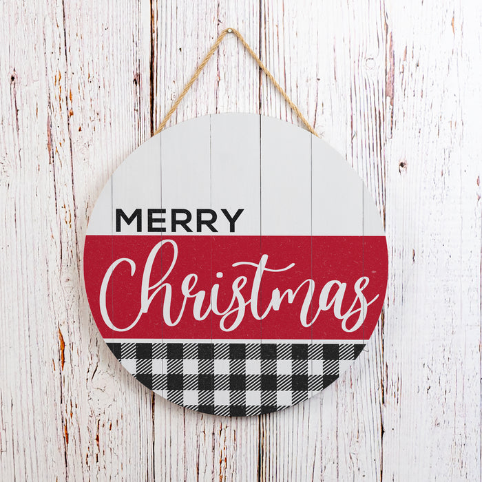 Merry Christmas Sign Red Checkered Door Hanger B3-00140006007
