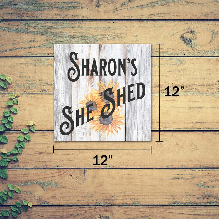 Personalized She Shed Sign with Sunflower Farmhouse Style White Wood Sign B3-12120004001