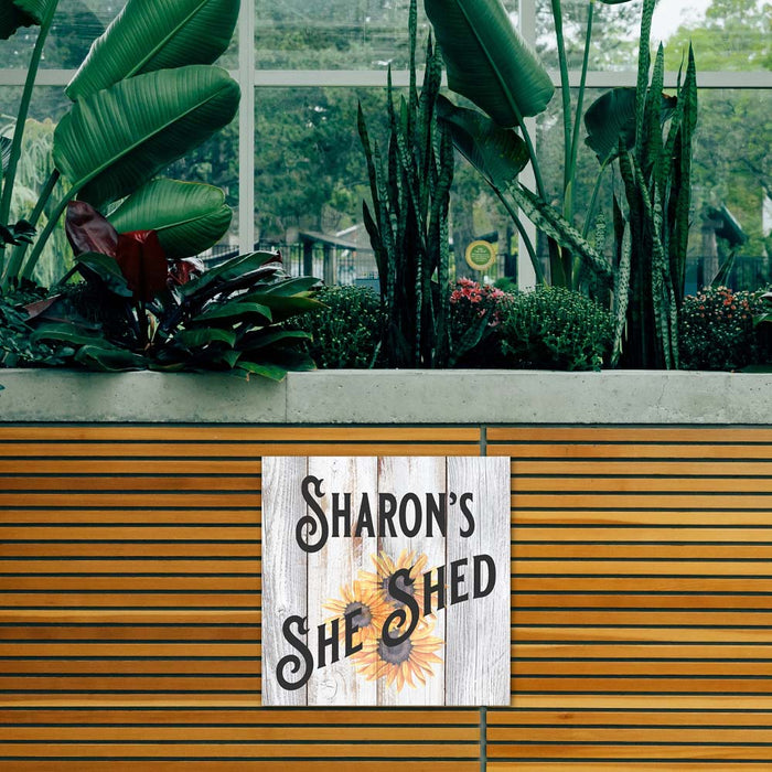 Personalized She Shed Sign with Sunflower Farmhouse Style White Wood Sign B3-12120004001