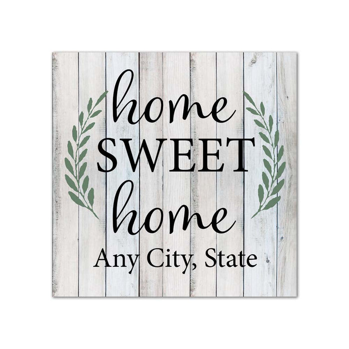 Home Sweet Home Custom Location Farmhouse Style White Wood Sign Wall Decor Gift