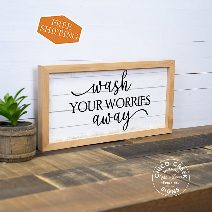 Wash Your Worries Away Sign Framed Wood F1-07140001007