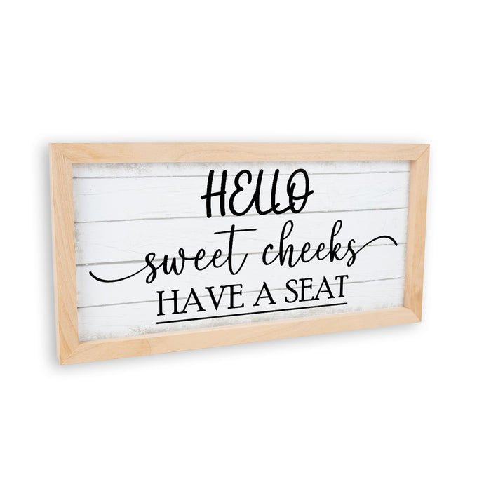 Hello Sweet Cheeks Funny Bathroom Sign Framed Wood F1-07140001019