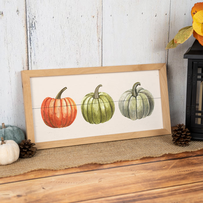 Fall Pumpkins Sign Wood Framed Rustic Home Autumn Farm Decor Leaves Color Thanksgiving 7x14 F1-07140003004