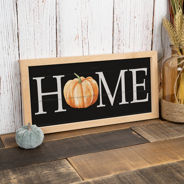 Fall Pumpkin Home Sign Dark Wood Framed Rustic Autumn Decor Thanksgiving Halloween 7x14 F1-07140003006
