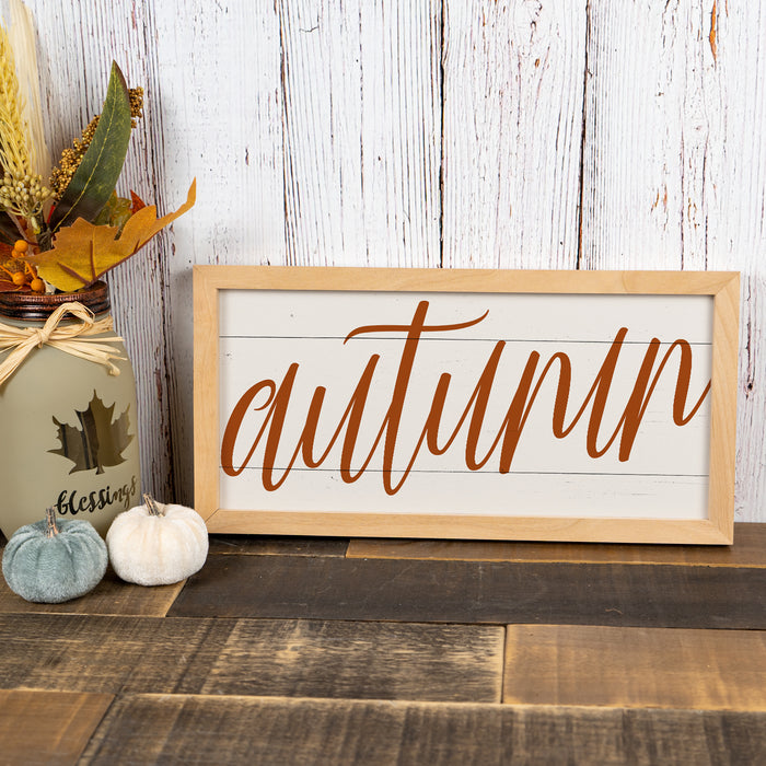 Autumn Sign Wood Framed Rustic Decor Fall Thanksgiving Halloween Chic 7x14 F1-07140003009