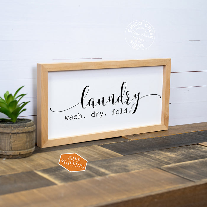 Laundry Sign Wash Dry Fold Framed Wood Sign