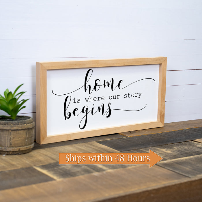 Home Is Where Our Story Begins Framed Wood Sign