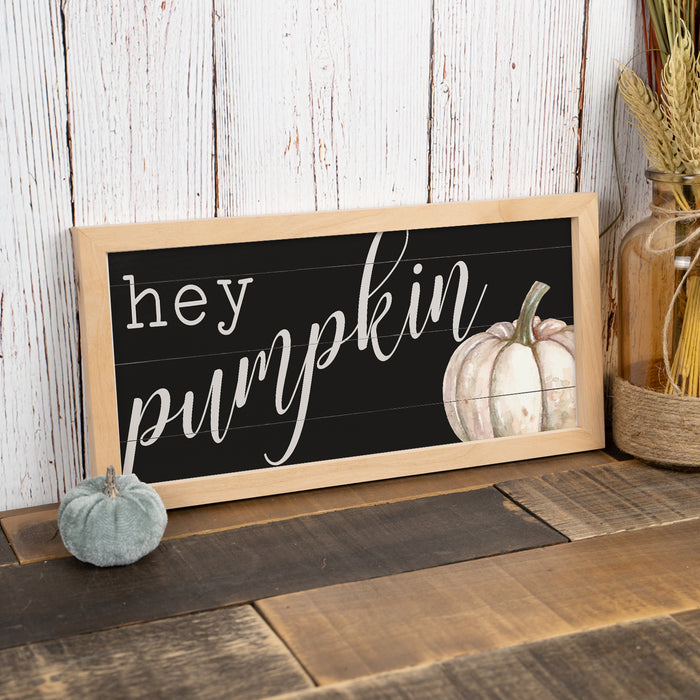 Hey Pumpkin Sign Wood Framed Rustic Decor Fall Autumn Farm Halloween 7x14 F1-07140003014