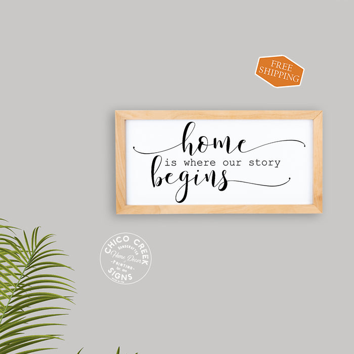 Home Is Where Our Story Begins Framed Wood Sign