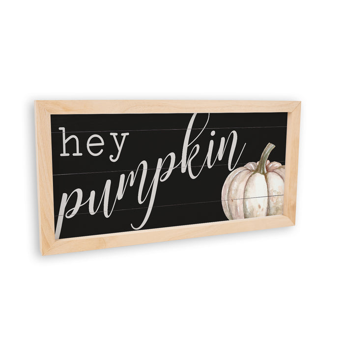 Hey Pumpkin Sign Wood Framed Rustic Decor Fall Autumn Farm Halloween