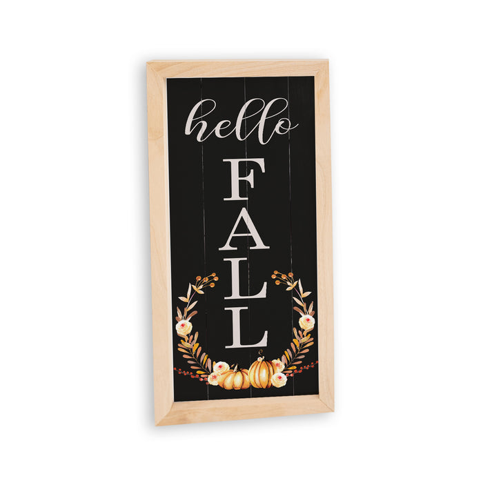 Hello Fall Sign Wood Framed Rustic Decor Autumn Thanksgiving