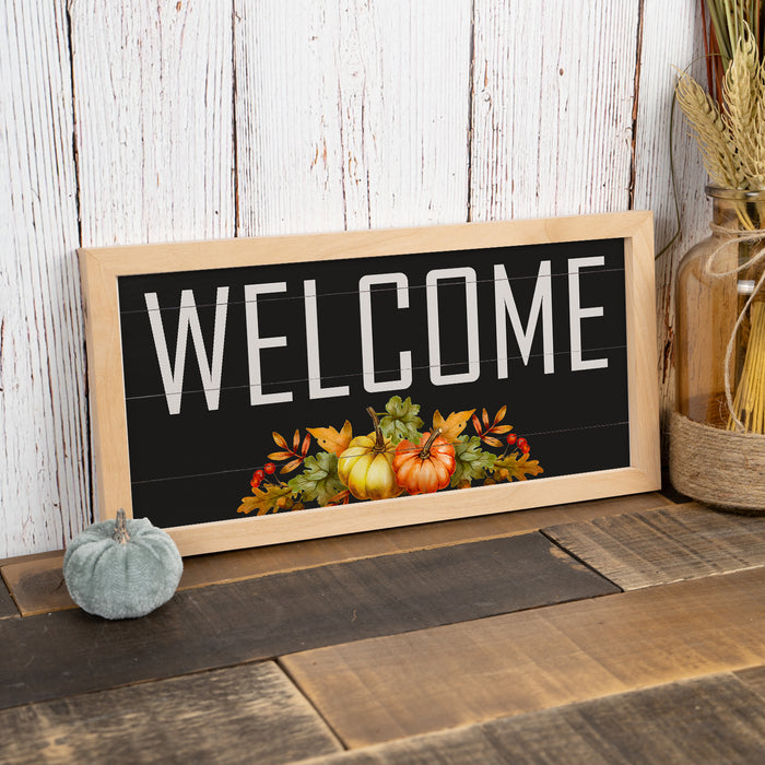 Welcome Fall Rustic Sign Dark Wood Framed Home Fall Decor Autumn 7x14 F1-07140003018