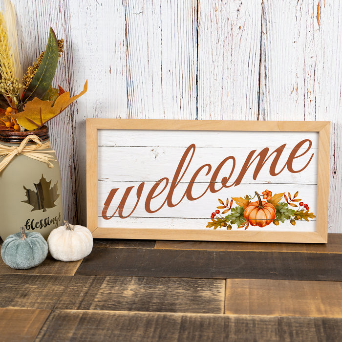 Welcome Fall Rustic Sign Wood Framed Home Door Decor Thanksgiving Autumn 7x14 F1-07140003019