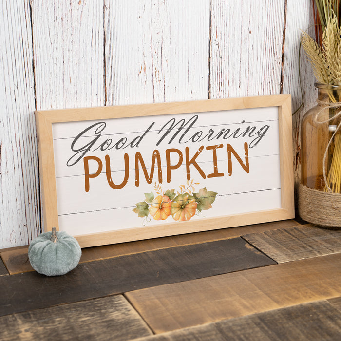 Good Morning Pumpkin Sign Wood Framed Home Decor Fall Autumn October 7x14 F1-07140003026