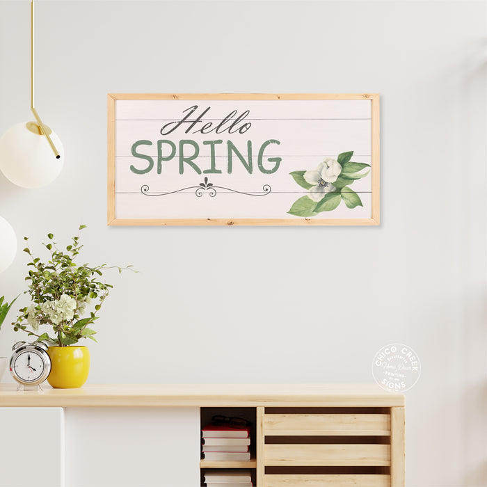 Hello Spring Wood Framed Sign