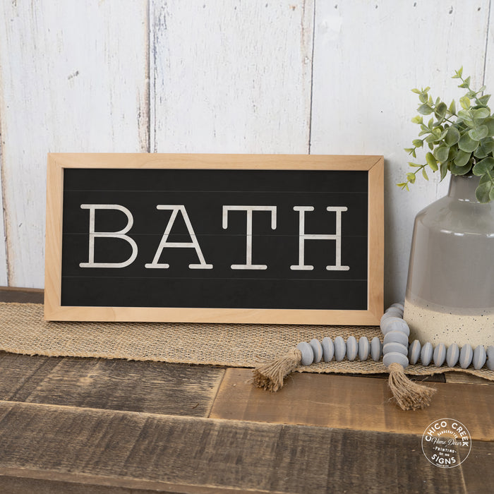 Bath Framed Wood Sign Black