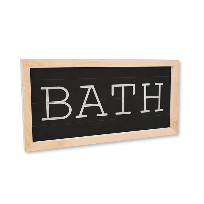 Bath Framed Wood Sign Black