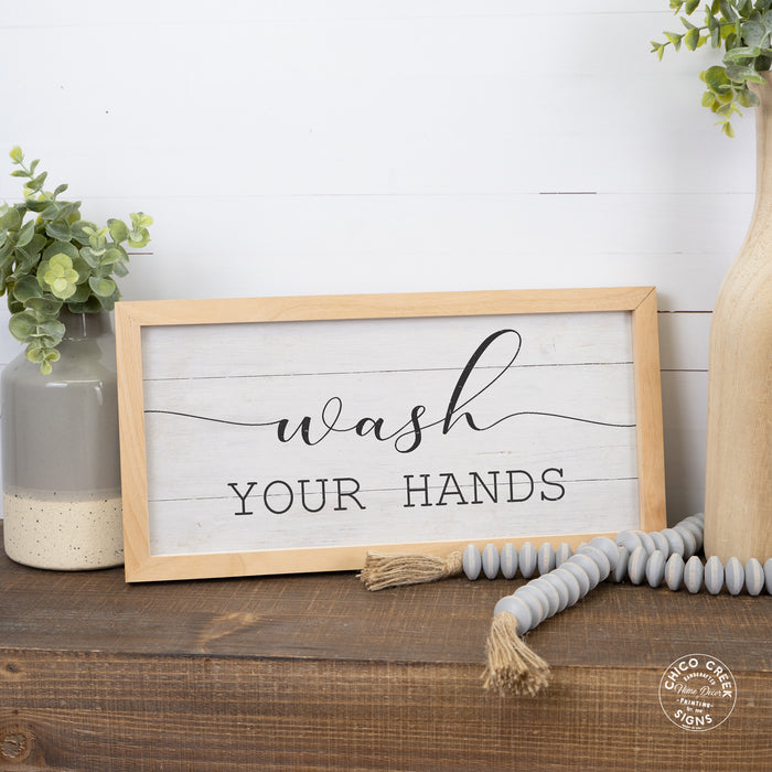 Wash Your Hands Framed Restroom Wood Sign F1-07140009016