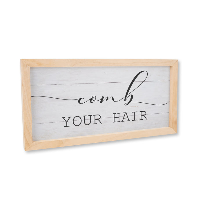 Comb Your Hair Framed Restroom Barber Salon Wood Sign