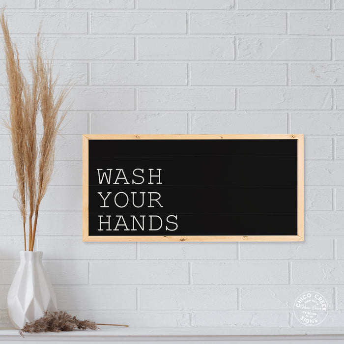 Wash Your Hands Black Framed Restroom Wood Sign F1-07140009022