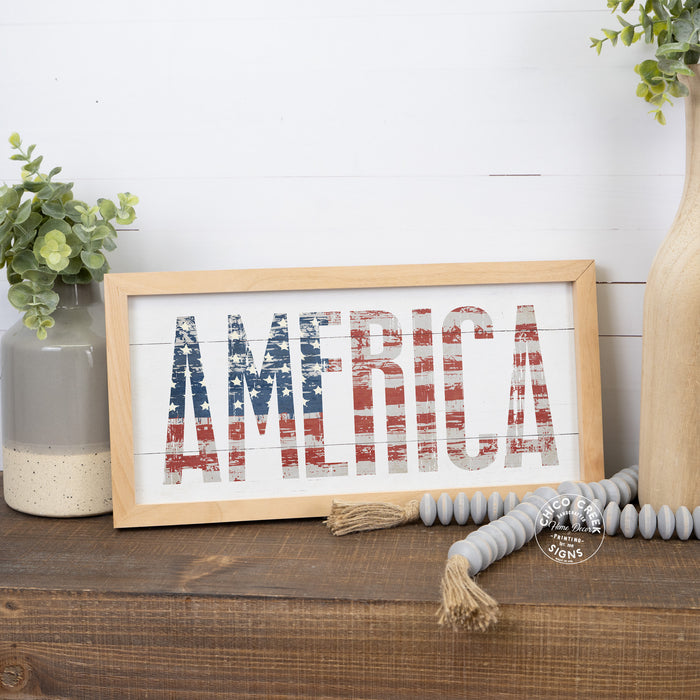 America Wood Framed Sign