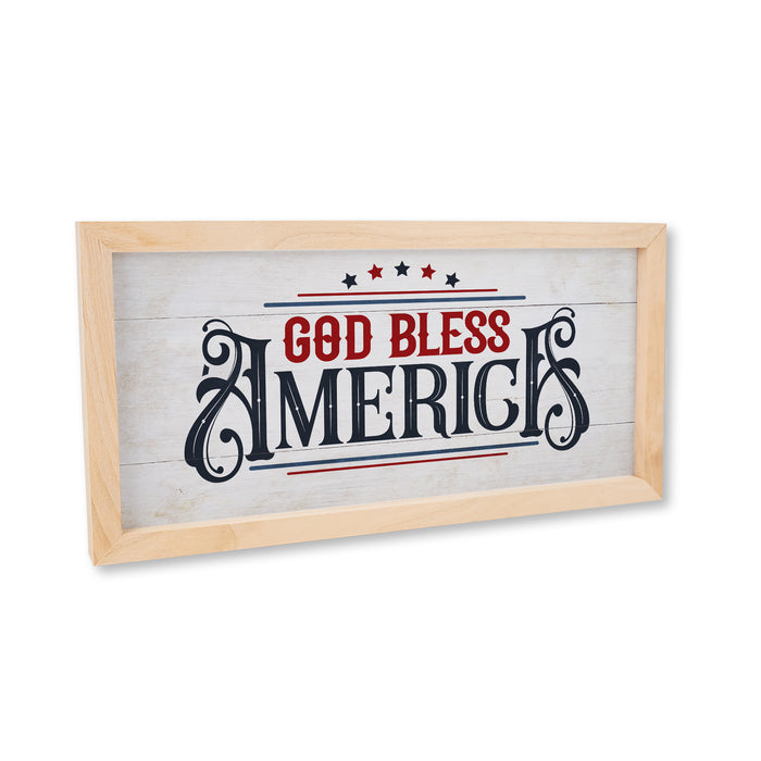 God Bless America Wood Framed Sign Flag Patriotic Summer Decor F1-07140010004