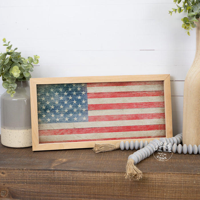 American Flag Rustic Wood Framed Sign