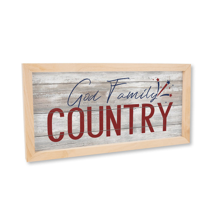 God Family Country Firework Wood Framed Sign Flag Patriotic Summer Decor