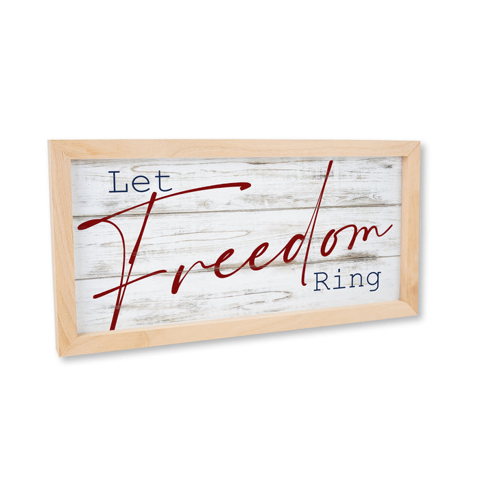 Let Freedom Ring Wood Framed Sign Flag Patriotic Summer Decor