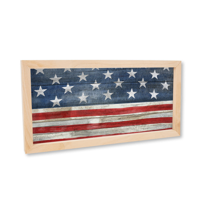 Stars And Stripes Wood Framed Sign Flag Patriotic Summer Decor F1-07140010012