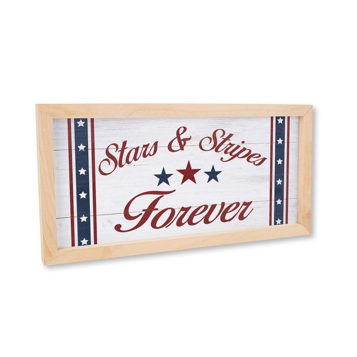 Stars And Stripes Forever Wood Framed Sign Flag Patriotic Summer Decor F1-07140010013