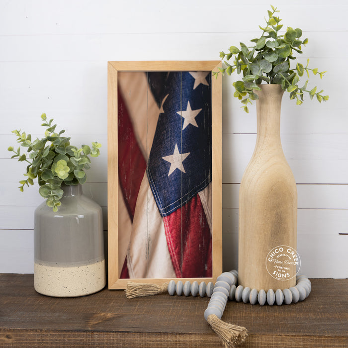 American Flag Stars and Stripes Wood Framed Sign Patriotic Summer Decor F1-07140010020