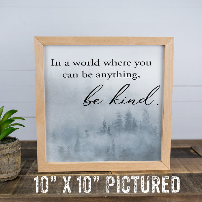 In A World Where You Can Be Anything Be Kind Wood Framed Sign Motivational Home Decor Entry 10x10 F1-10100001001