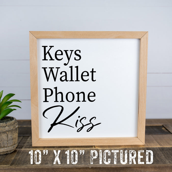Keys Phone Wallet Entryway Sign Wood Framed